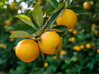 Orange trees with ripe fruits and orange garden views. Ai generative