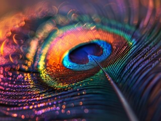 Naklejka premium Vivid Peacock Feather Close-Up