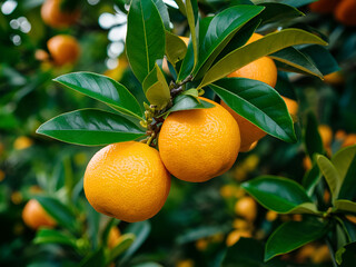 Orange trees with ripe fruits and orange garden views. Ai generative
