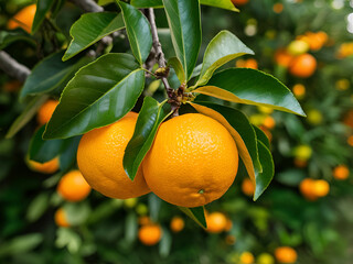 Orange trees with ripe fruits and orange garden views. Ai generative