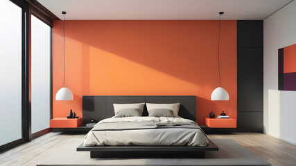 Interior modern colored bedroom, Minimalism Generative AI