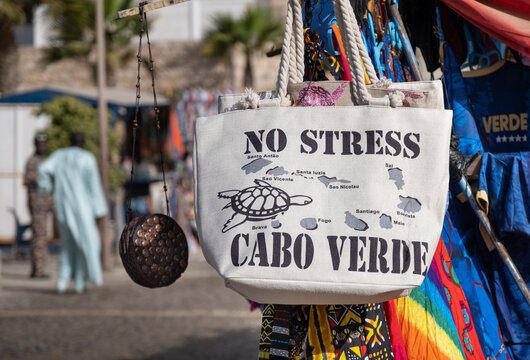 Tourist souvenirs on Market Stall in Cape Verde, Santa Maria, Sal, Cape Verde Islands, Atlantic