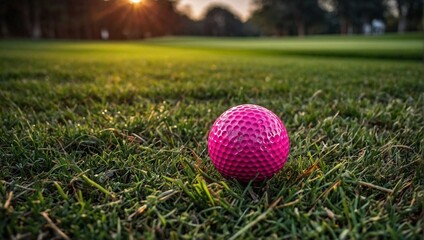 Naklejka premium Pink golf ball on green grass