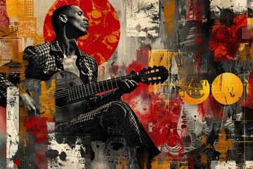 Contemporary Art Collage of Fado Performance in Tasca

