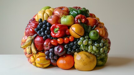 Brain with fruits, concept of healthy living and eating healthy food