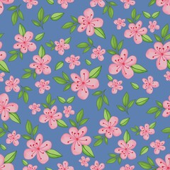 Fototapeta premium Seamless floral ornament with cute cartoon flowers and leaves for background, fabric ,wrapping ,clothing ,wallpaper ,Batik ,carpet ,rug ,embroidery style.