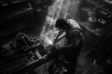 Fototapeta premium Blacksmith Forging Iron: Industrial Craftsmanship
