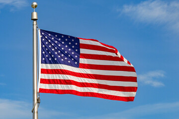 Close-up view of the Stars and Stripes national flag of the United States of America. No people.
