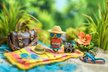 粘土細工のリアルな夏の山と川の旅行シーンのミニチュア/Realistic Clay Miniature: Summer Mountain and River Travel Scene/Realistische Tonminiatur: Sommerreise in die Berge und an den Fluss