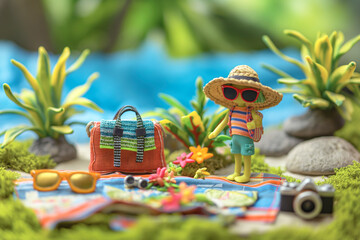 粘土細工のリアルな夏の山と川の旅行シーンのミニチュア/Realistic Clay Miniature: Summer Mountain and River Travel Scene/Realistische Tonminiatur: Sommerreise in die Berge und an den Fluss