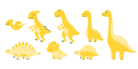 Vector set of illustrations of cute dinosaurs isolated on white background © Baranovska