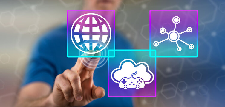 Man touching a cloud gaming concept