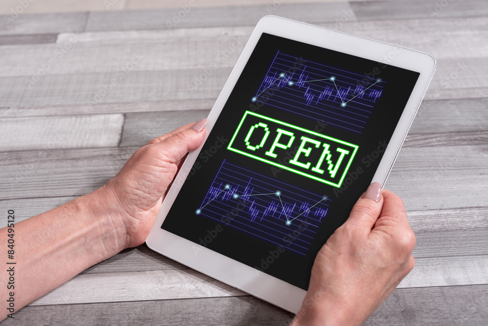 Poster open stock market concept on a tablet