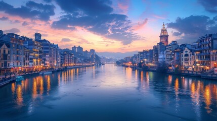 Fototapeta premium Enchanting Evening on a City Waterway