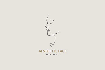 Woman face contour minimal aesthetic logo design.