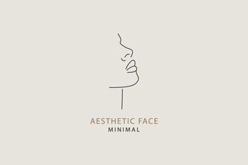 Fototapeta premium Woman face contour minimal aesthetic logo design.