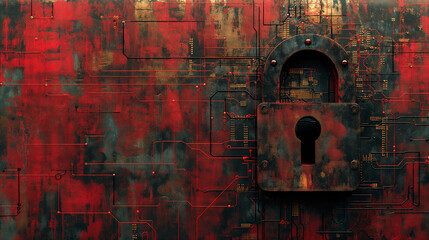 A red and black image of a lock with a keyhole