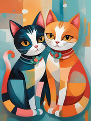  The cute cat couple through a visually stunning abstract representation, blending traditional and contemporary elements in a bold and innovative way.ai generate