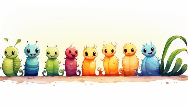 Caterpillar larva flat design front view growth stage water color Splitcomplementary color scheme