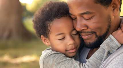 Fototapeta premium Father and son hugging each other