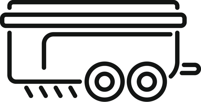 recommend clip art: Simple black and white line drawing of a trailer, isolated on a clean white background