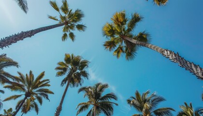 Obraz premium palme fotografate dal basso, Fronde delle palme nell'azzurro del cielo