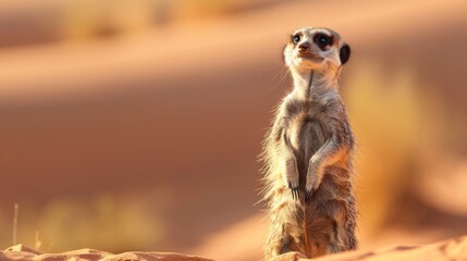 Fototapeta premium Intrigued Meerkat Standing Vigilant in Detailed Close-Up Shot.