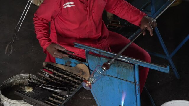 View of glass blowing and manufacture at Ngwenya Glass-Eswatini, Ngwenya, Mbabane, Eswatini, Africa