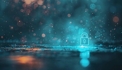 Fototapeta premium A lone secure connection icon in the lowerright third against a light blue background
