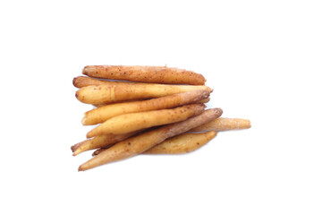 Fingerroot, Kaempfer, Boesenbergia on white background. Concept, Herbal spice or flavoring agents in food or beverage. Medicinal property. Good for health. Agriculture crop.      