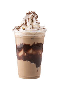 iced coffee with cold brew chocolate syrup with chocolate sprinkles and whipped cream