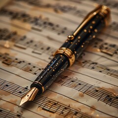 Vintage Pen on Sheet Music