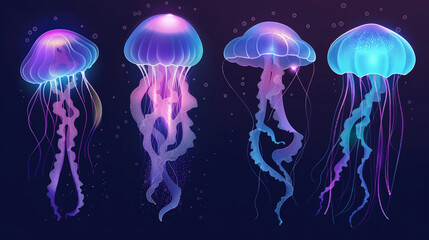 Asset of jellyfish on dark background, Illustration.