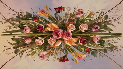 Fototapeta premium Flowers composition flat lay top view