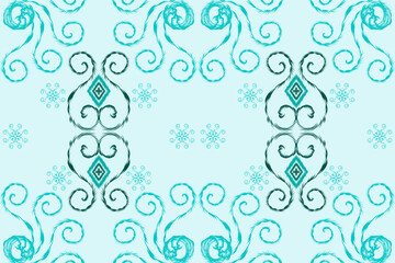 Ethnic abstract ikat art. Seamless pattern in tribal, folk embroidery, Ikat style floral colorful seamless pattern. Can be printed and used as wrapping paper, wallpaper, textile, fabric. 