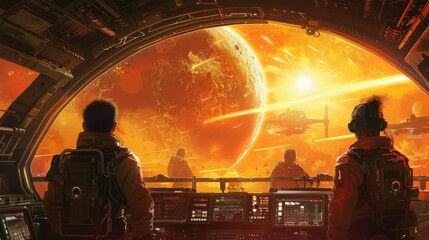 Brave Space Crew Ready to Jump into Hyperspace - Determination and Anticipation in the Stars