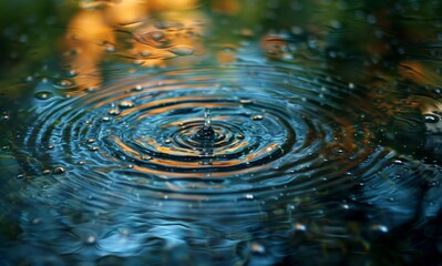 A Rainy Day's Reflection: A Macro Close-up of a Dripping Ripple on a Puddle