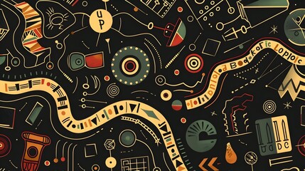 Elegant African Motif Pattern with Juneteenth Themed Icons and Symbols