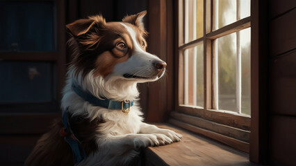 cute puppy watching window