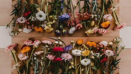 Fototapeta premium Flowers composition flat lay top view