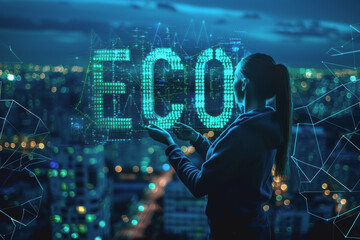 Obraz premium A woman holds the word 