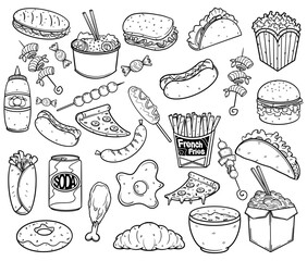 Hand-Drawn Fast Food Doodle Collection Illustration