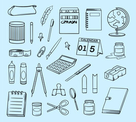 Hand Drawn School Items Doodle Illustration