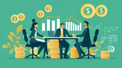 Strategic Wealth Management Discussions: Minimalist 2D Flat Illustration