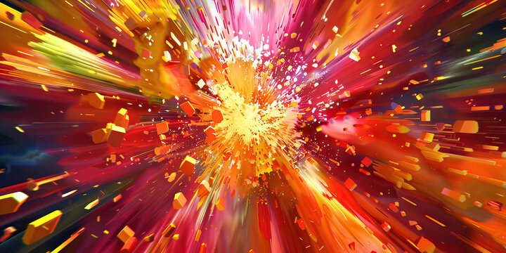 Discount Explosion: Abstract explosion of colors and shapes representing the excitement and energy of a big sale event.