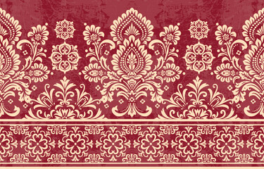 Abstract Traditional Scribble Style Hand Drawn Ikat Seamless Vector Pattern Trendy Fashion Colors Perfect for Allover Fabric Print or Wall Paper Damask Ethnic Concept Bright Orange White Tones