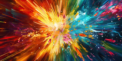 Discount Explosion: Abstract explosion of colors and shapes representing the excitement and energy of a big sale event.