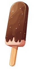 chocolate ice cream bar with pink swirl on a stick, in the style of clip art sticker, white background