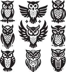 set of owls  silhouettes  vector illustration  
