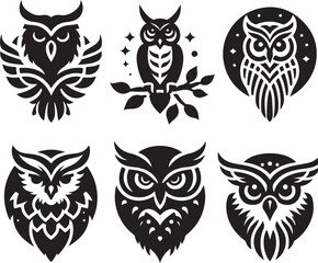 set of owls  silhouettes  vector illustration  